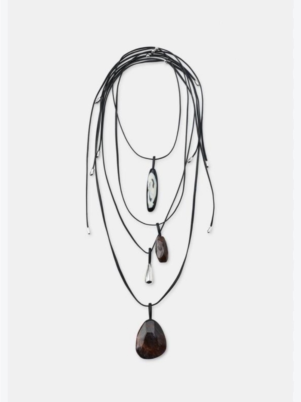 Zara Black Multi-Layer Necklace with Brown and Silver Pendants